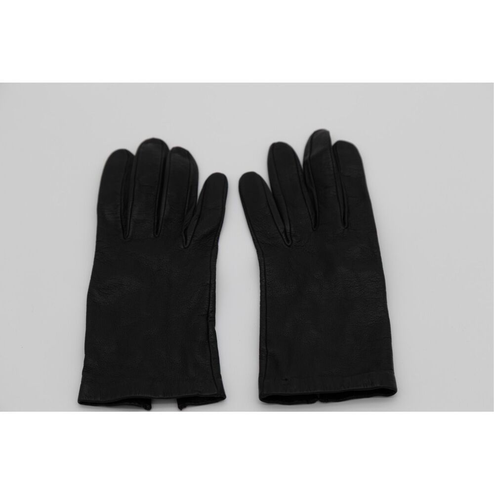 Vintage Saks Fifth Avenue Black Leather Gloves Made in France Silk Lined Size 7